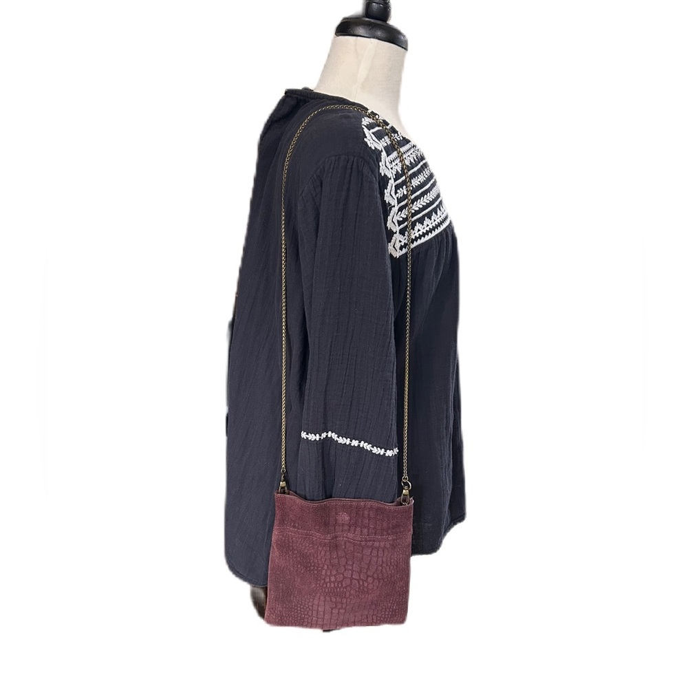 Free People Nicolette Genuine Suede Clutch Chain Crossbody Bag Purple Plum Boho
